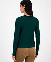 Tommy Hilfiger Women's Contrast Trim V-Neck Button-Front Cardigan