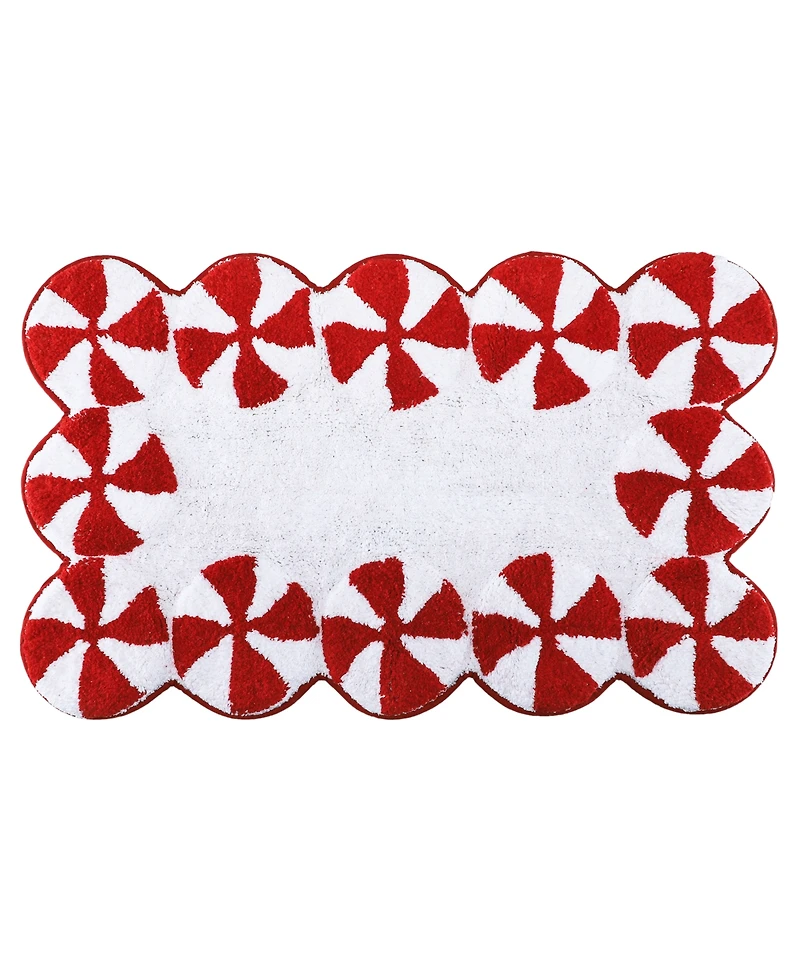 Holly Bells Peppermint Cotton Border Bath Rug, 20" x 32"