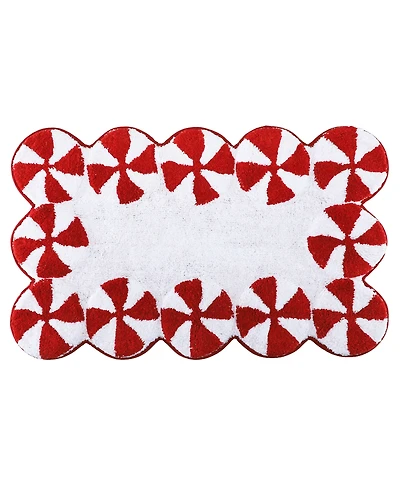 Holly Bells Peppermint Cotton Border Bath Rug, 20" x 32"