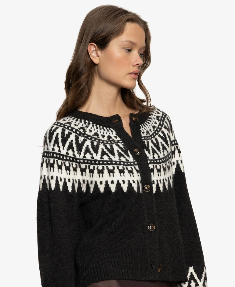 Sanctuary Women's Fairisle Crew Neck Cardigan Sweater