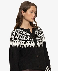 Sanctuary Women's Fairisle Crew Neck Cardigan Sweater