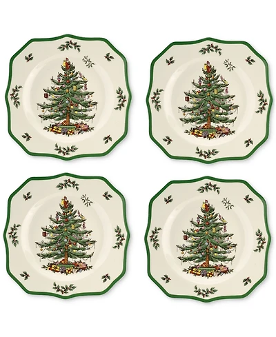 Spode Christmas Tree Scalloped Dinner Plates, Set of 4