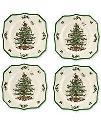 Spode Christmas Tree Scalloped Dinner Plates, Set of 4