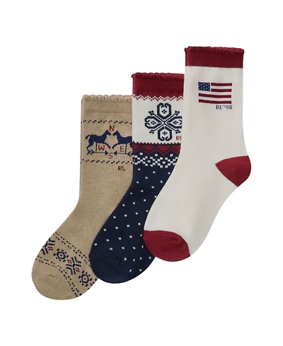 Polo Ralph Lauren Little and Big Girls 3-Pack Holiday Americana Socks