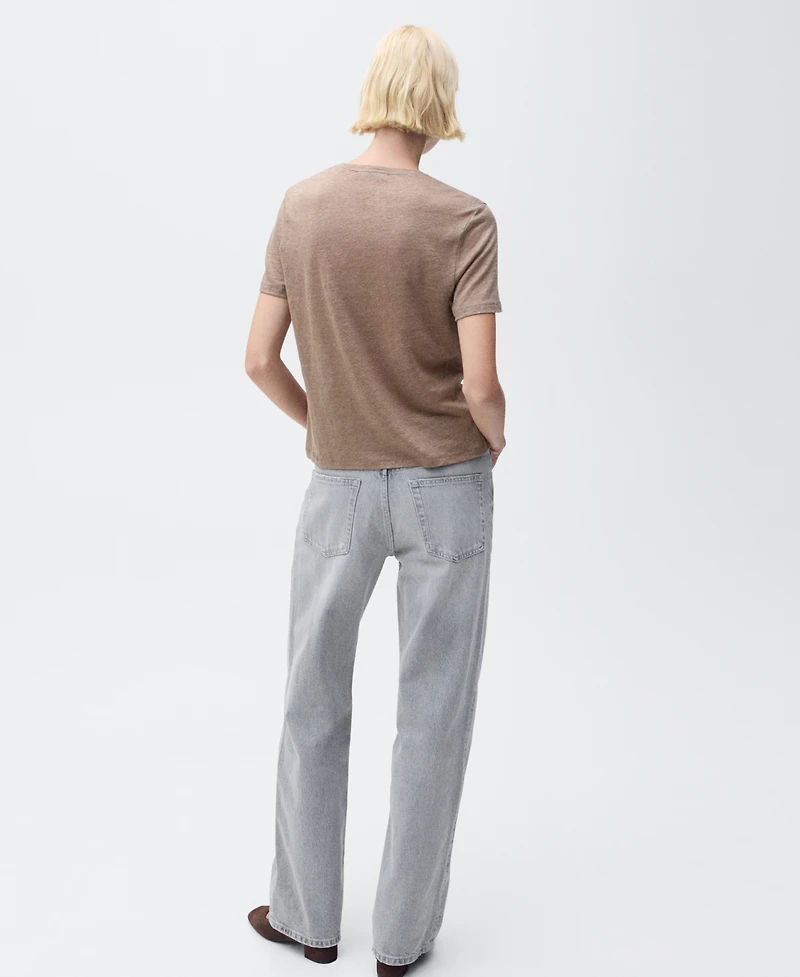 Mango Women's V-Neck Linen T-Shirt
