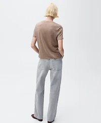 Mango Women's V-Neck Linen T-Shirt