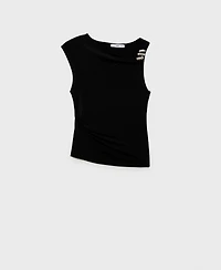 Mango Women's Metallic Applique Asymmetrical Top