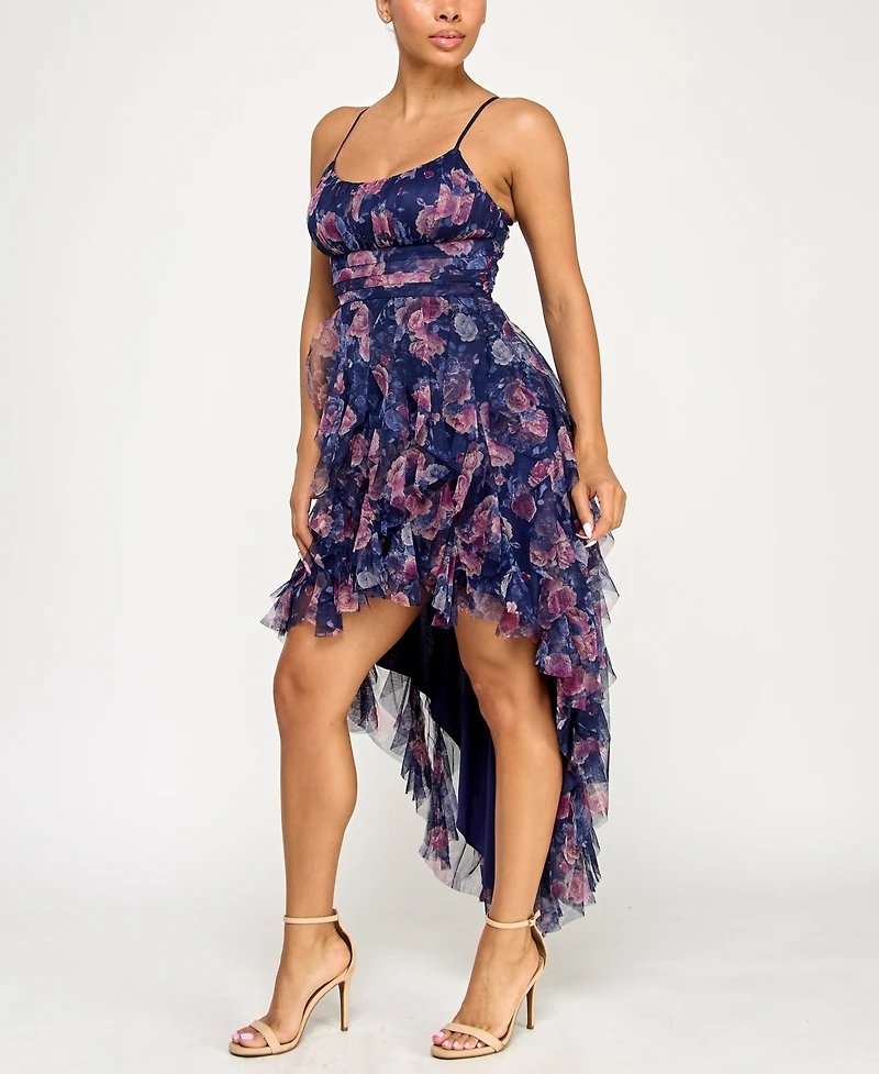 pear culture Juniors' Printed Petal High Low Dress