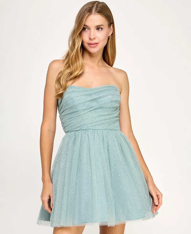 Seni & Cade Juniors' Glitter Pleated Short Dress