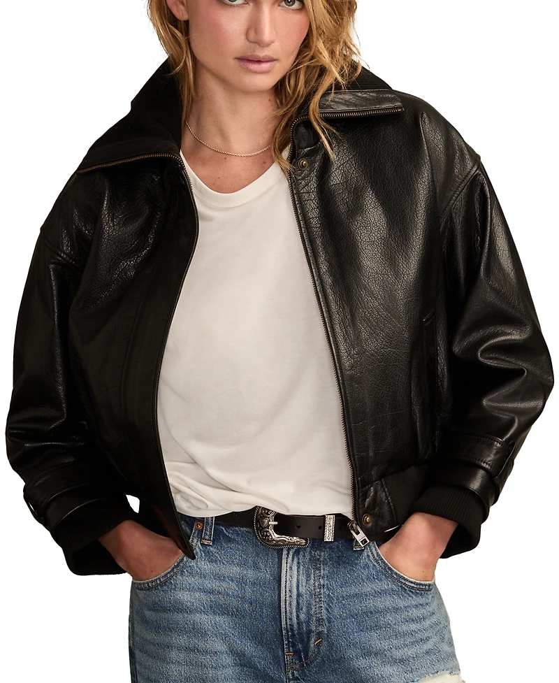 Lucky Brand Women's Exaggerated Collar Leather Jacket