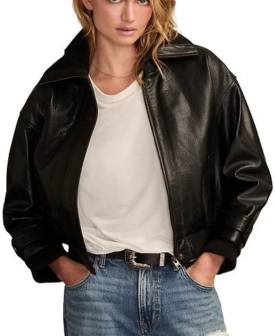 Lucky Brand Women's Exaggerated Collar Leather Jacket