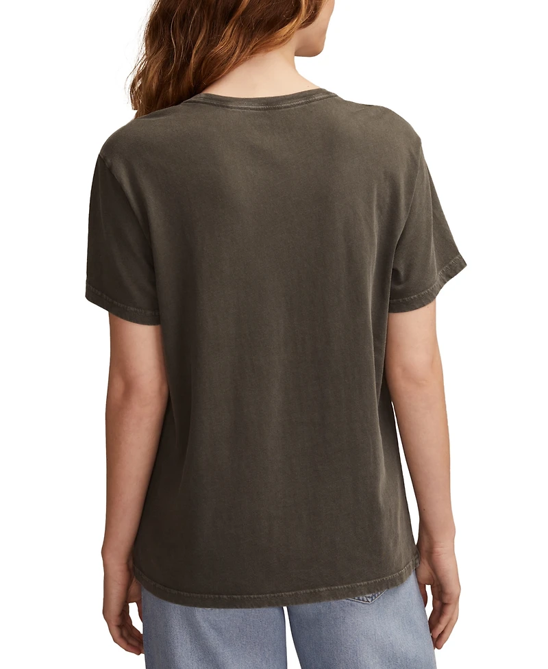 Lucky Brand Women's Rolling Stones Star Lips Boyfriend T-Shirt
