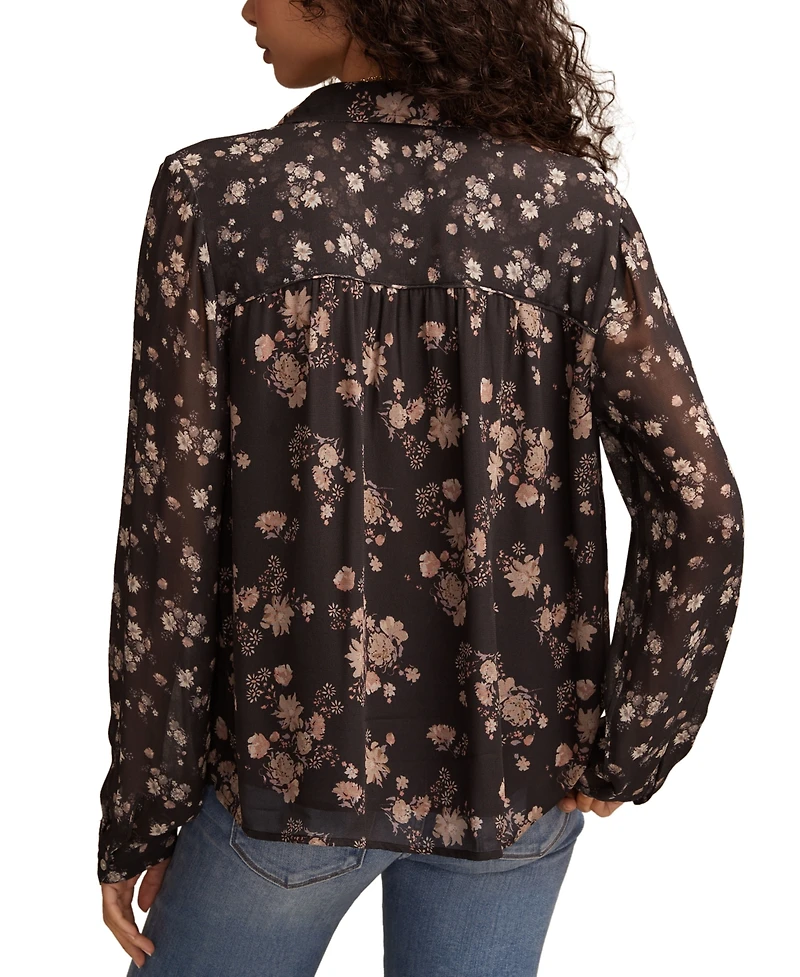 Lucky Brand Women's Mix Print Long Sleeve Button Down Top