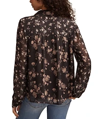 Lucky Brand Women's Mix Print Long Sleeve Button Down Top