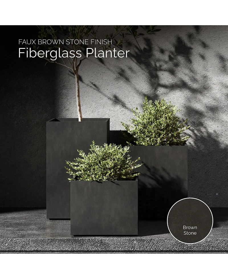 Cosapots Reglito Tall Square Planter – Fiberglass Indoor/Outdoor and Weather-Resistant Large (19.7" L x 19.7" W 31.5" H) (Grey Stone)