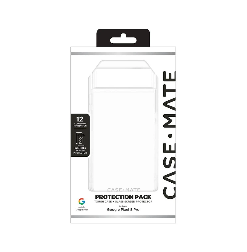 Case-Mate Protection Pack Tough Case and Glass Screen Protector for Google Pixel 8 Pro-Clear