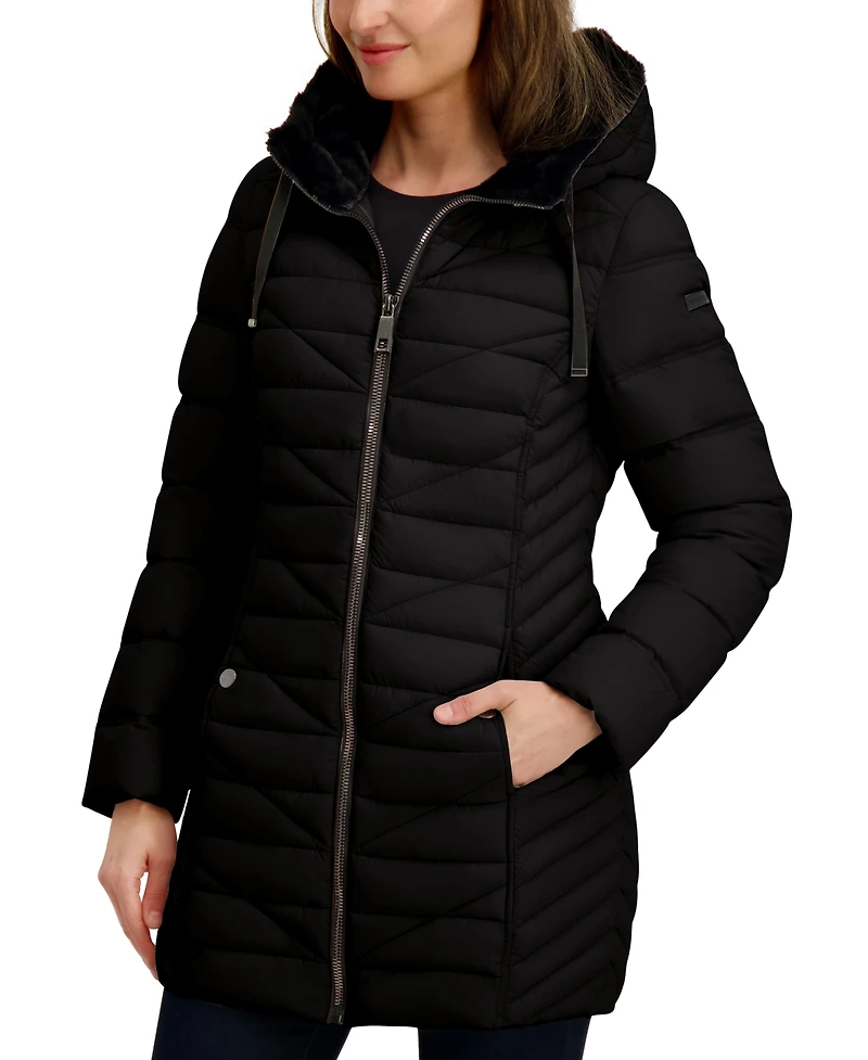 Nautica Women's Faux-Fur-Lined Hooded Puffer Coat