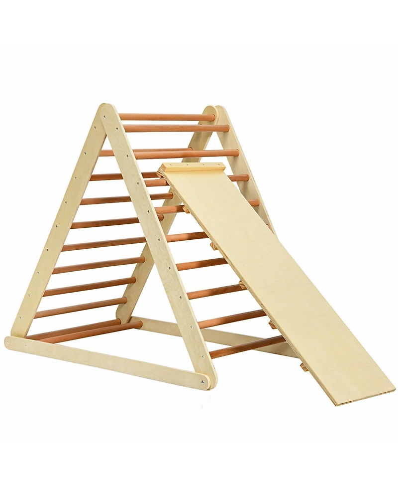 Akiudex Foldable Wooden Triangle Climber with Reversible Ramp for Kids