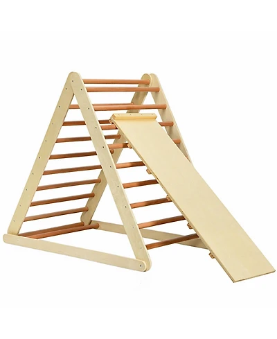 Akiudex Foldable Wooden Triangle Climber with Reversible Ramp for Kids