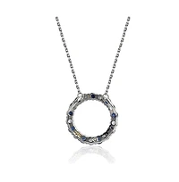 Suzy Levian New York Sterling Silver Sapphire & Created White Alternating Circle Eternity Pendant Necklace