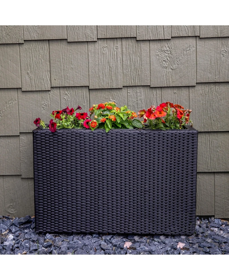 3-Section Wicker Planter Box for Indoor or Outdoor Use - Black