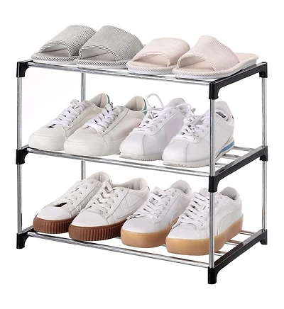Vanirror Stackable Small Shoe Rack, Entryway, Hallway and Closet Space Saving Storage and Organization (3-Tier, Black)