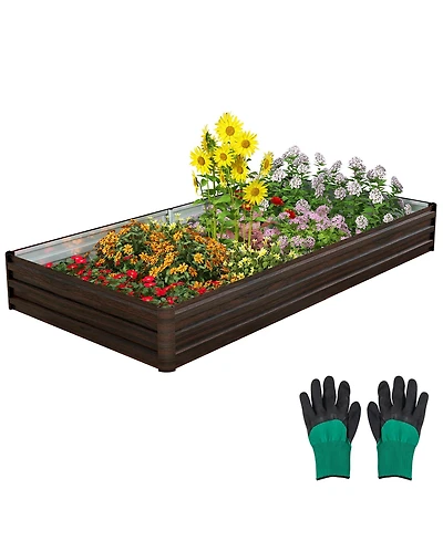 Gymax 8 x 4 x 1 ft Large Outdoor Metal Planter Box for Vegetable Fruit Herb Flower