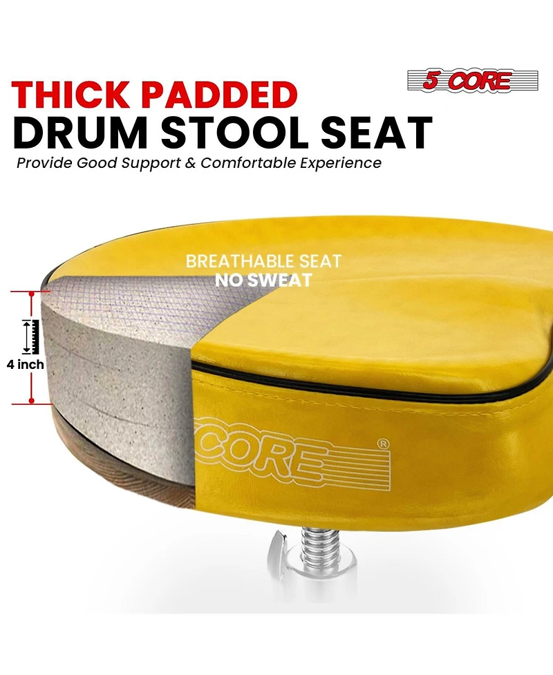 5 Core Drum Throne 4" Padded Guitar Stool Drummer Chair Adjustable Musician Seat