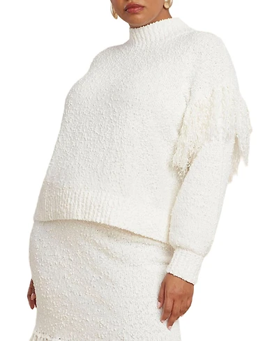 Eloquii Women's Shoulder Fringe Detail Sweater
