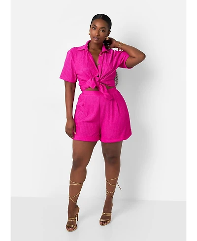 Rebdolls Plus Fuchsia Textured Wide Leg Shorts