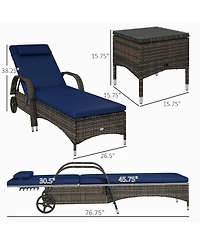 Outsunny Pool Furniture, 2 Lounge Chairs & Table, Wheels, Dark