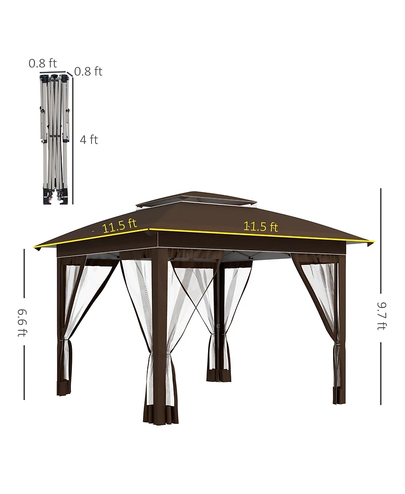 Outsunny 12' x 12' Outdoor Pop-Up Tent Canopy W/ Mesh Sidewalls and Bag,