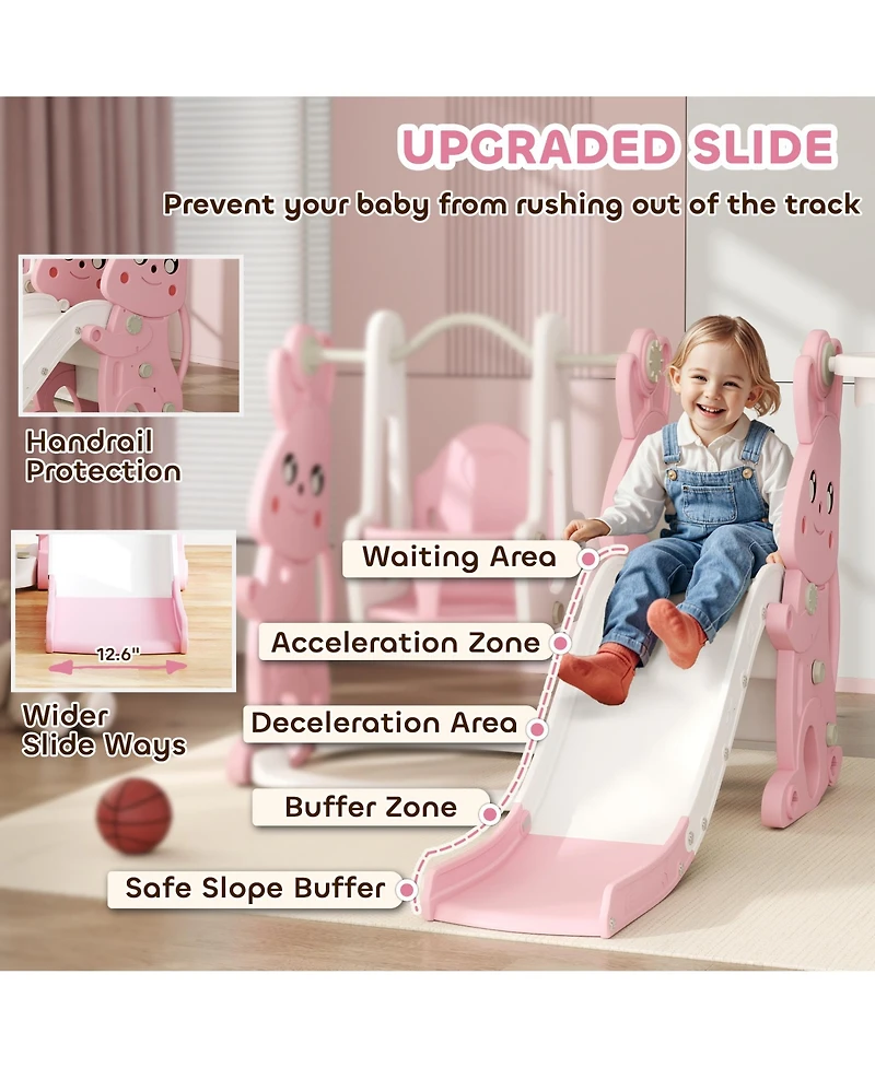 Qaba 4 in 1 Toddler Slide and Swing Set w/ Climber, Basketball Hoop,
