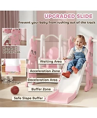 Qaba 4 in 1 Toddler Slide and Swing Set w/ Climber, Basketball Hoop,