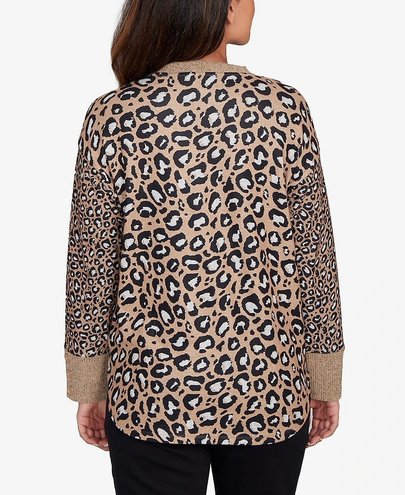 Ruby Rd. Petite Trimmed Cozy Animal Print Sweater