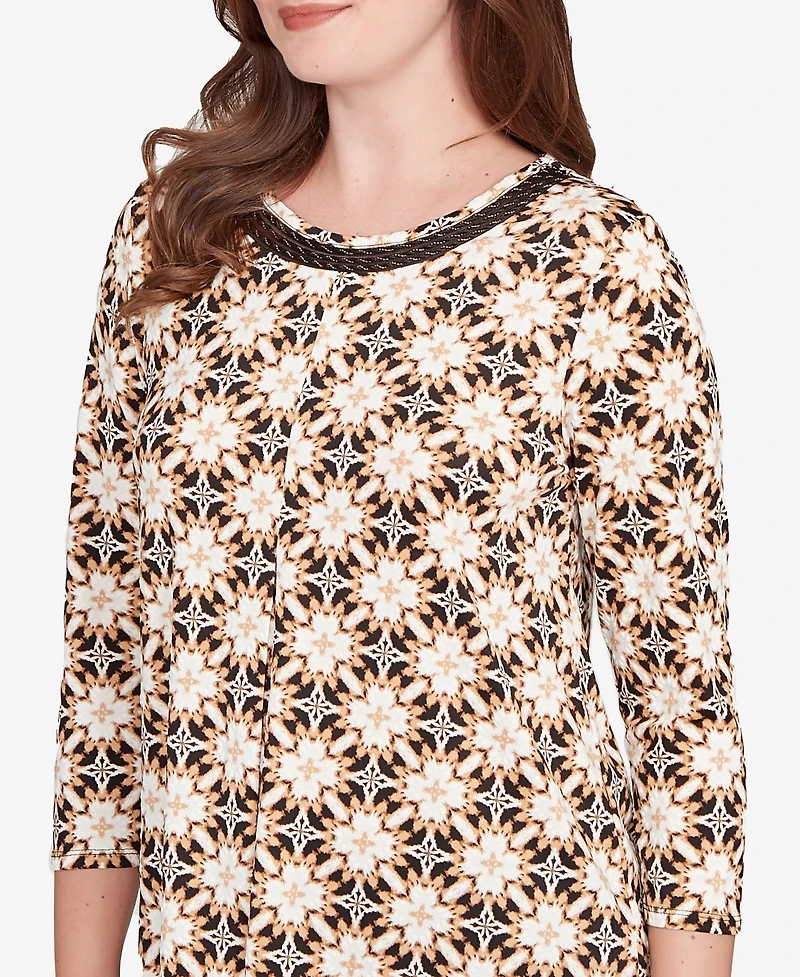 Ruby Rd. Petite Mesh Textured Geo Puff Print Top
