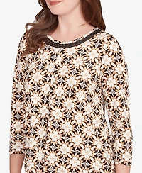 Ruby Rd. Petite Mesh Textured Geo Puff Print Top