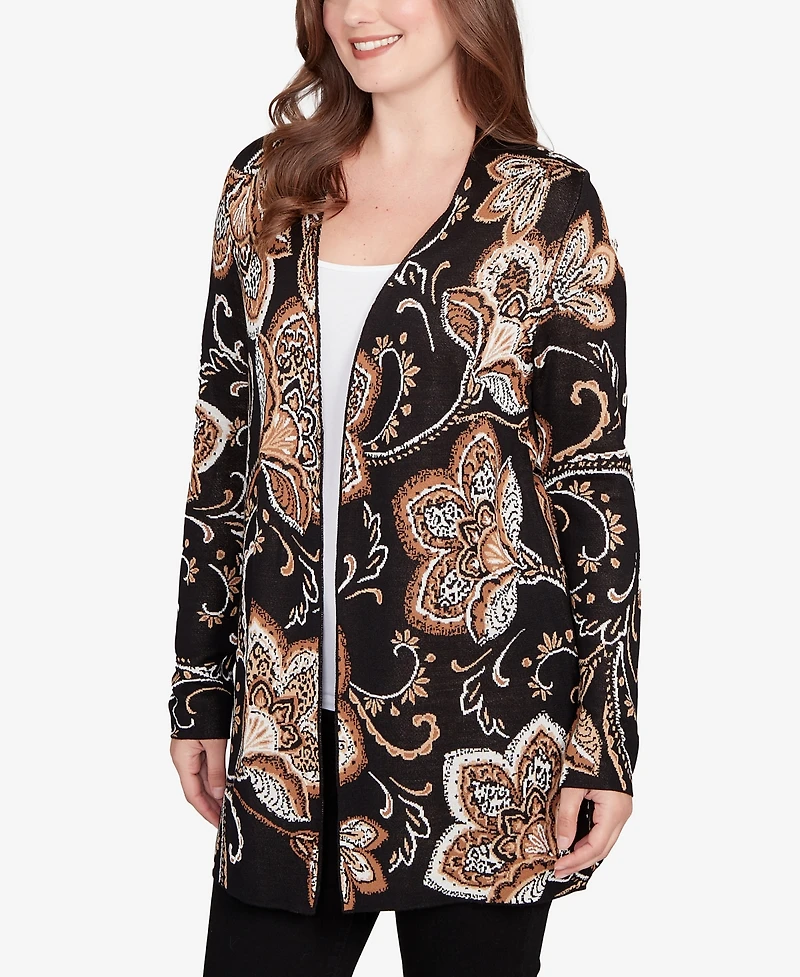 Ruby Rd. Petite Floral Jacquard Cardigan Sweater
