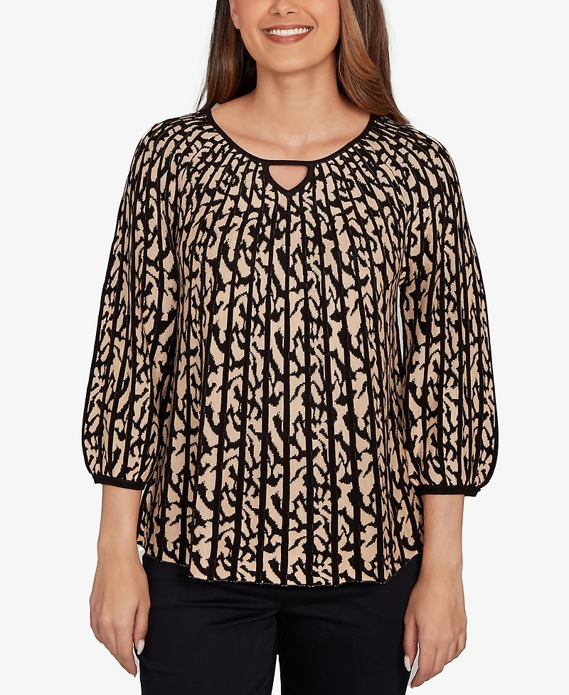 Ruby Rd. Petite Gored Texture Animal Print Sweater