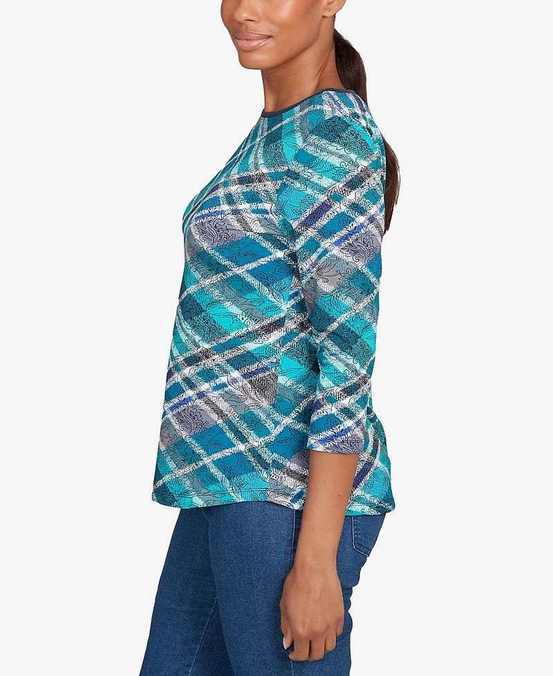 Ruby Rd. Petite Solid Tipped Plaid Knit Top