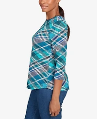 Ruby Rd. Petite Solid Tipped Plaid Knit Top