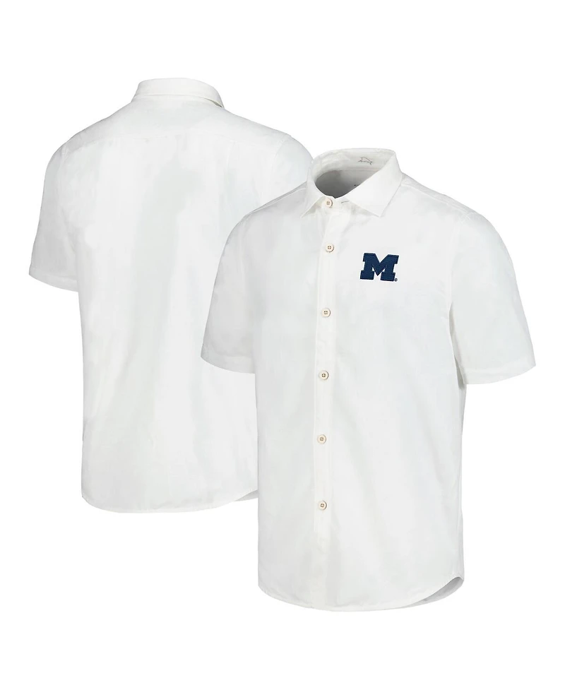 Tommy Bahama Men's White Michigan Wolverines Coconut Point Palm Vista IslandZone Camp Button-Up Shirt