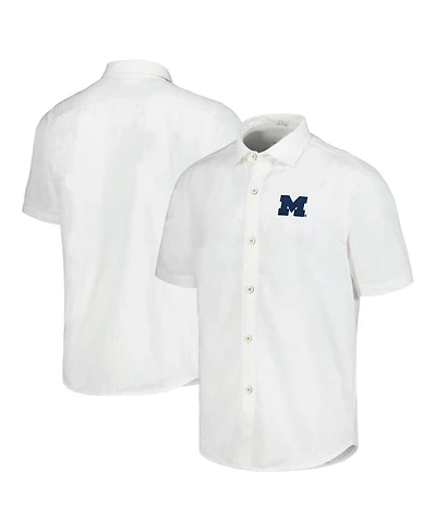 Tommy Bahama Men's White Michigan Wolverines Coconut Point Palm Vista IslandZone Camp Button-Up Shirt