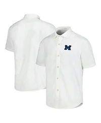 Tommy Bahama Men's White Michigan Wolverines Coconut Point Palm Vista IslandZone Camp Button-Up Shirt