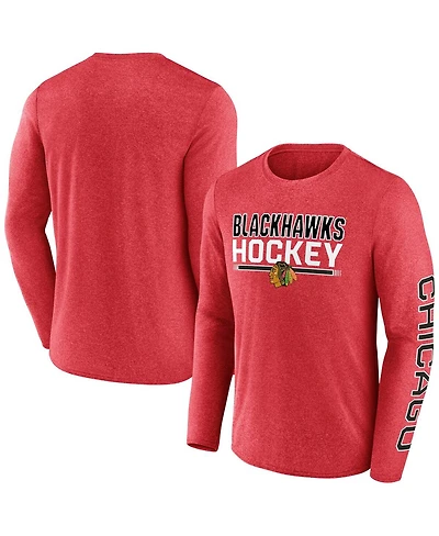 Fanatics Men's Heather Red Chicago Blackhawks Sweep Iconic Synthetic Long Sleeve T-Shirt