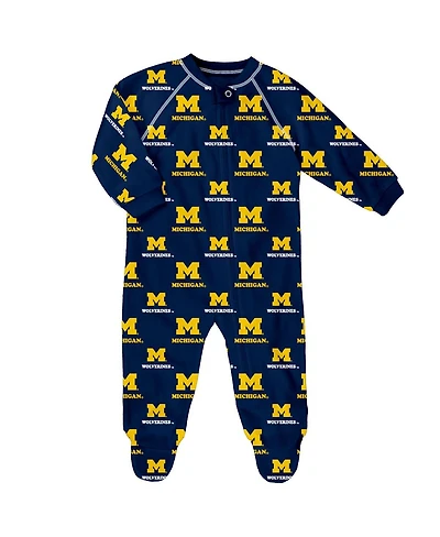 Outerstuff Baby Boys and Girls Navy Michigan Wolverines All-Over Print Raglan Full-Zip Coverall