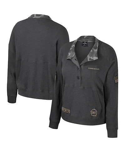 Colosseum Women's Heather Charcoal Oregon Ducks Oht Military Appreciation Payback Henley Thermal Sweatshirt