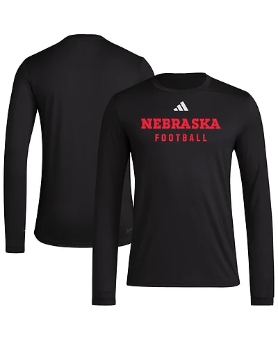Adidas Men's Black Nebraska Huskers Locker Practice Football Pre-Game Long Sleeve T-Shirt