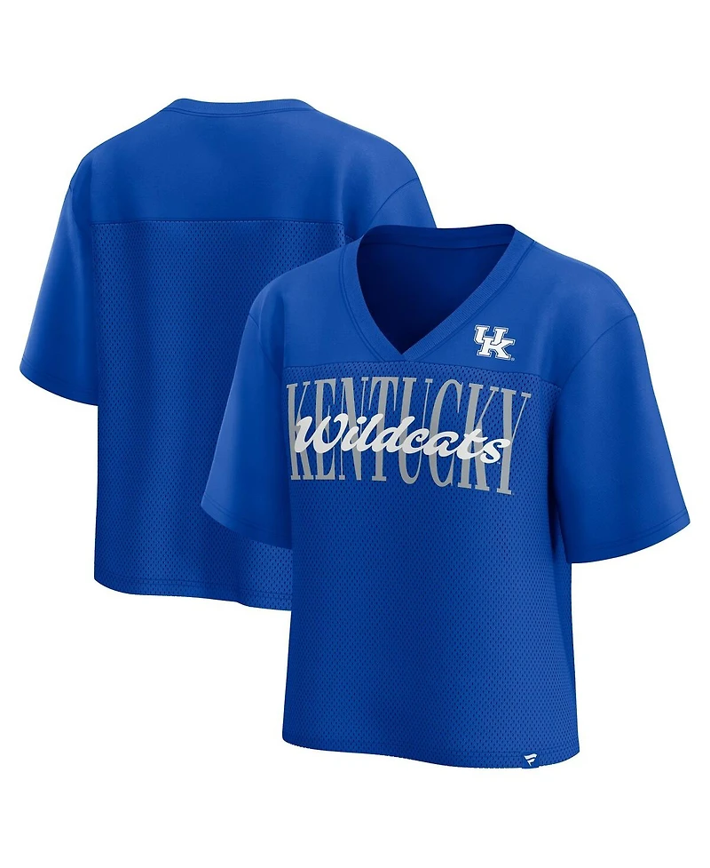 Fanatics Women's Royal Kentucky Wildcats Tall Script Overlay Mesh V-Neck Fashion Top