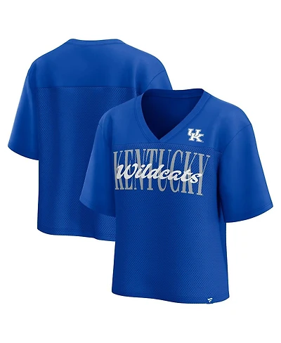 Fanatics Women's Royal Kentucky Wildcats Tall Script Overlay Mesh V-Neck Fashion Top